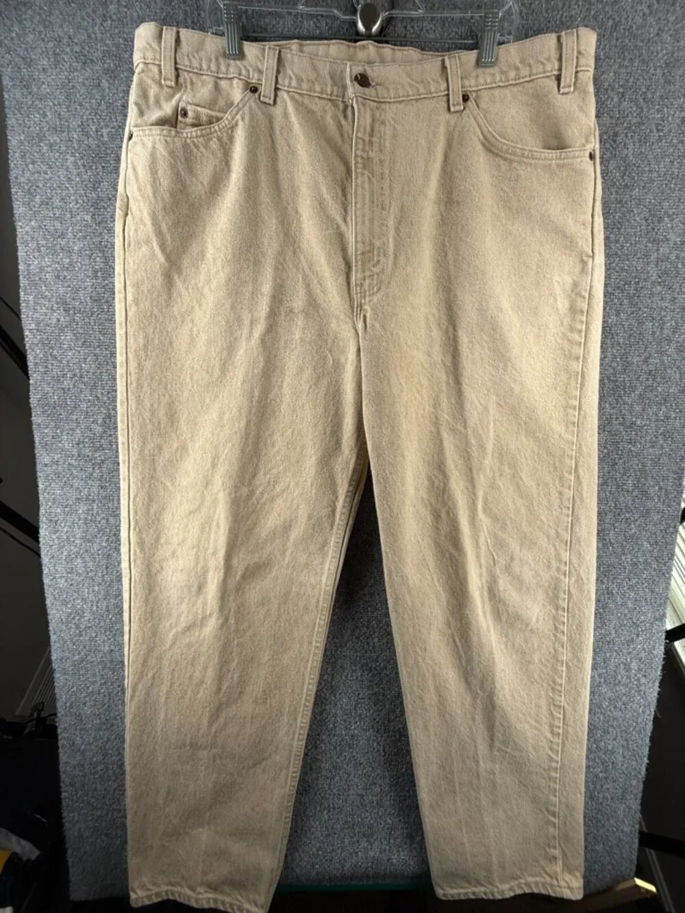 VTG Levi’s 550 Orange Tab Beige Denim Jeans Relaxed Fit Tapered Leg ACTL 39X32